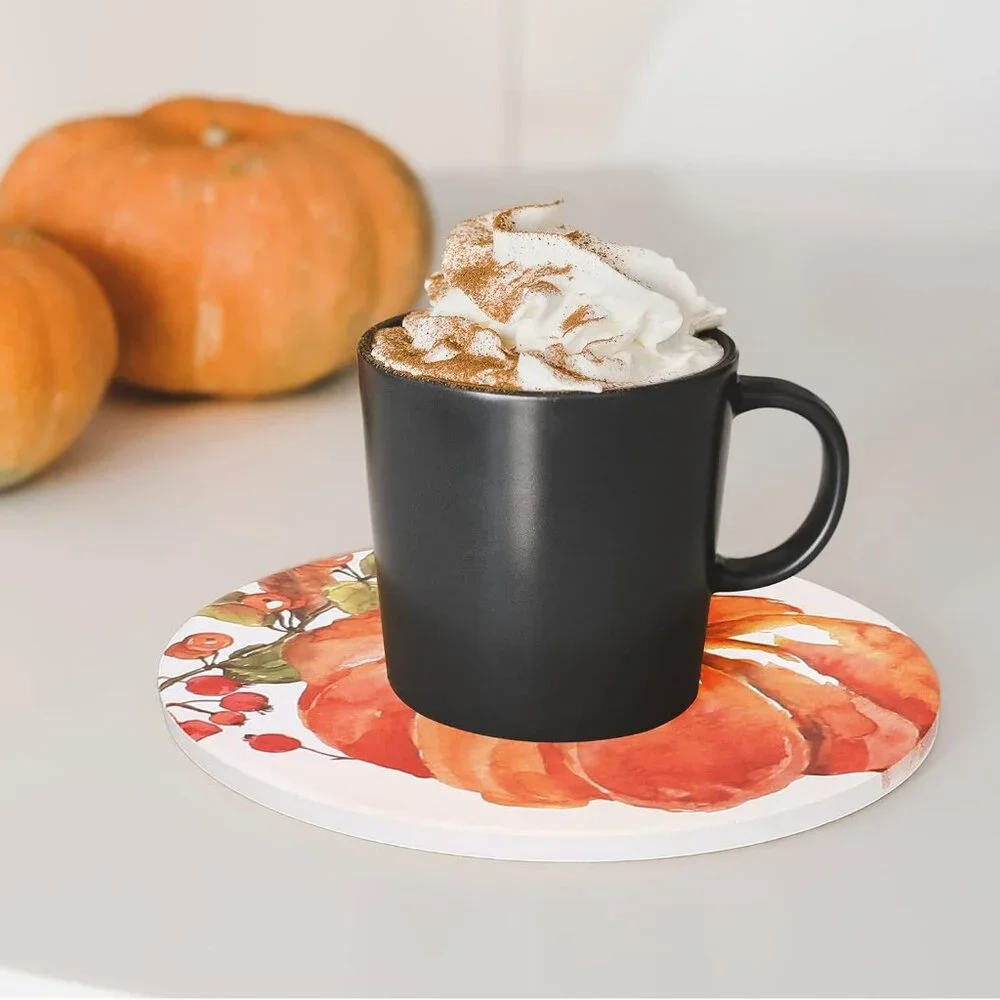 Fall Pumpkin Coaster Autumn Round Drink Coasters Absorbent Natural Ceramic Coast